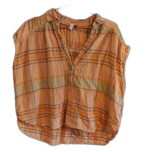 Pilcro Anthropologie Womens Extra Small Serena Surf Buttondown Orange Sleeveless